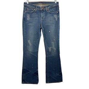 Hint Y2K 90s Low Rise Bootcut Distressed Paint Spotted Diamond Jeans Juniors 7